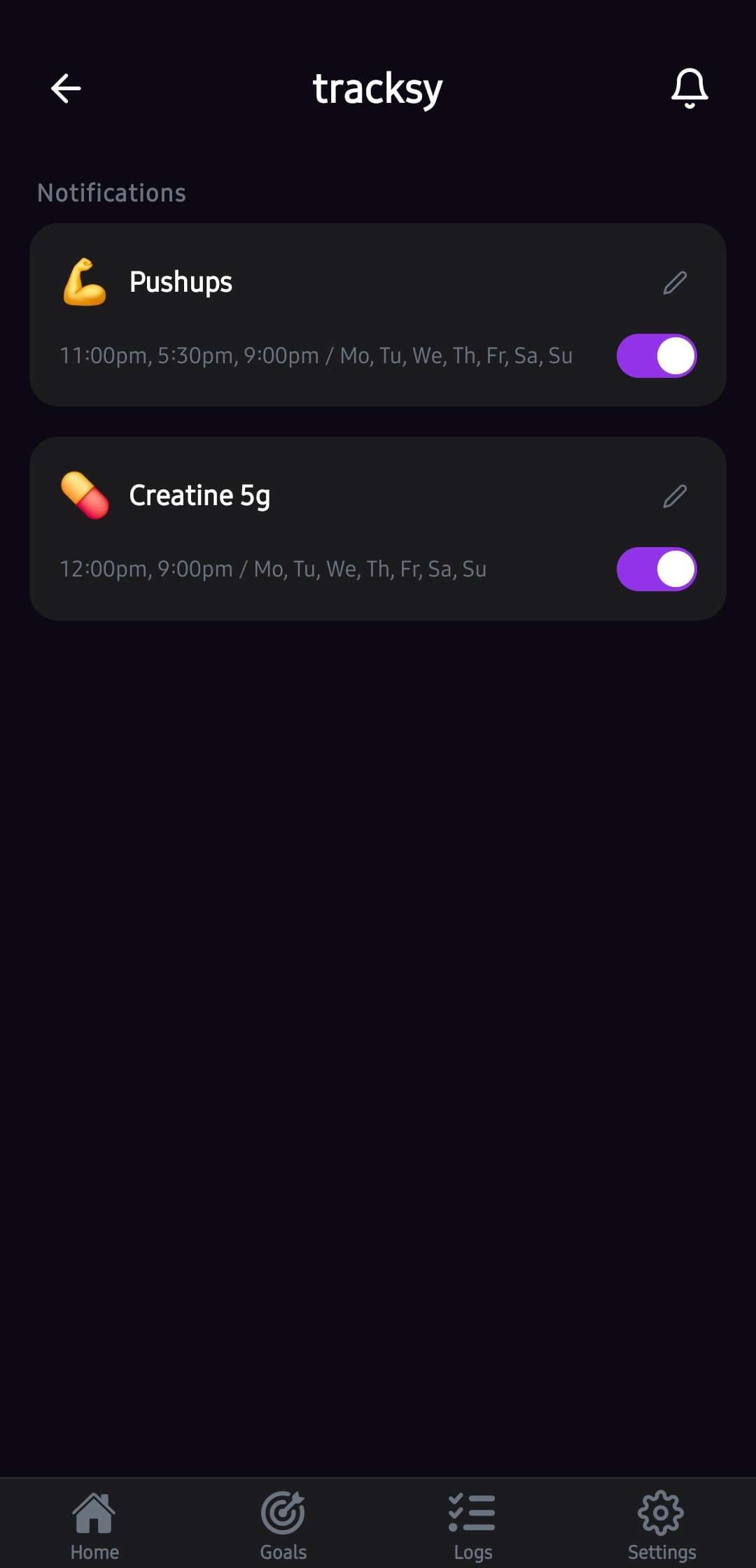 Per-habit notification scheduling with custom times and days